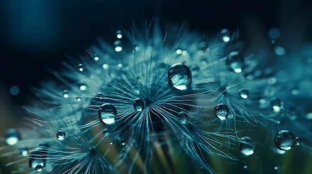 Close-up of dandelion seed head with water droplets