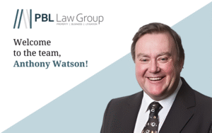 PBL Law Group welcomes Anthony Watson. Headshot of smiling man in suit. Text: 